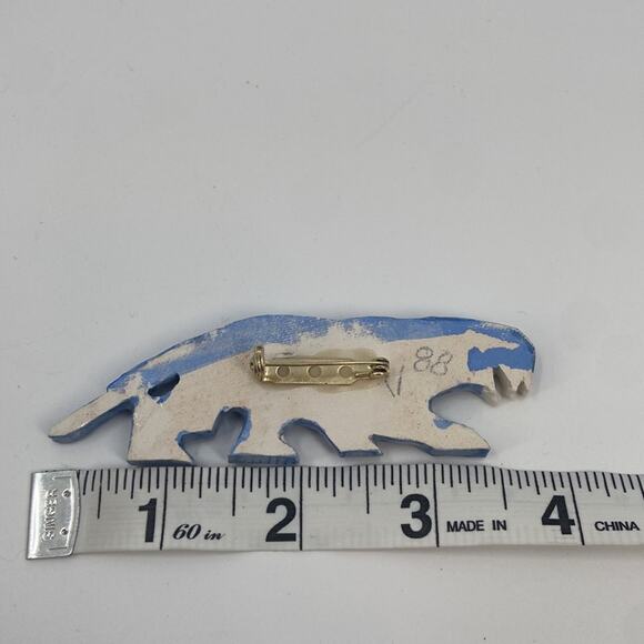 Vintage blue ceramic sabertooth tiger pin - Picture 3 of 3